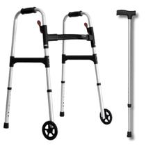 Andador desmontavel dobrável rodas idoso + bengala regulável