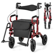 Andador Goplus 2 em 1 Rollator Cadeira de Rodas, Pneus de 23 cm