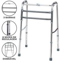 Andador Idoso Adulto 3x1 Dobrável Fixo Articulado 135kg