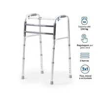 Andador Idoso Adulto Articulado Fixo Dobrável em Alumínio 3 Barras Resistente