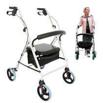 Andador Idoso com Rodas Assento Dobrável Cesto e Freio D12 Dellamed