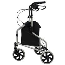 Andador Idoso Dobrável 3 Rodas Freios, Altura Regulável