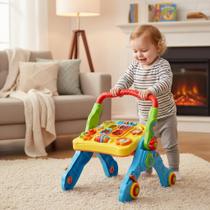 Andador Infantil 4 em 1 com Mesa Didática e Som Educativo Multifunções para Bebês