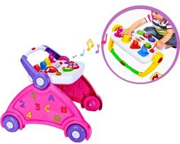 Andador Infantil Didático 3 em 1 Rosa com sons de animais