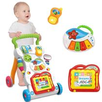 Andador Infantil Educativo Musical Didático Primeiros Passos com Lousa Mágica Piano e 8 Brinquedos Estimula Coordenação