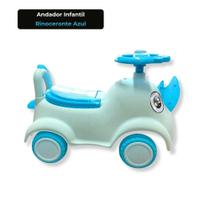 Andador Infantil Rinoceronte Azul para Bebê Mais 12 Meses Seguro com Volante e Adesivos Decorativos