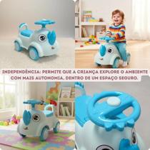 Andador Infantil Rinoceronte Brinquedo Bebê Coordenação Motora Diversão Equilíbrio Criança Aprender Andar Empurrar Azul