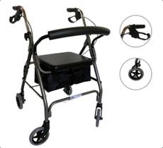 Andador para idoso dobrável com assento 4 rodas e freio - MOBIL