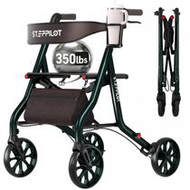 Andador Rollator StepPilot Zero Wobble com Assento para Idosos, Capacidade de 159 kg, Assento Extra Largo de 46 cm, Rodas de 20 cm e Freio Duplo, Dobra com Uma Mão para 24,5 cm, Ajuste de Altura em 7 Níveis, Suporte para Copo e Clipe para Bengala