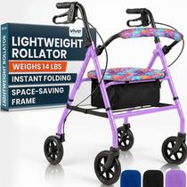 Andador Rollator Ultra Leve Vive com Assento - Dobrável, Estreito, Andador para Idosos com 4 Rodas em Alumínio para Espaços Pequenos - Auxílio Fácil para Adultos com Acessório Sob o Assento Andador Rollator Ultra Leve Vive com Assento - Dobrável, Estreito, Andador para Idosos com 4 Rodas em Alumínio para Espaços Pequenos - Auxílio Fácil para Adultos com Acessório Sob o Assento