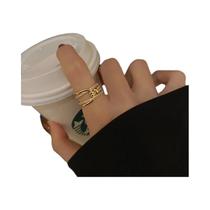 Anéis Abertos Ajustáveis Em Forma De Folha De Palmeira Com Zircônia Dourada Para Mulheres E Meninas,