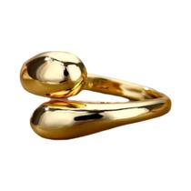 Anéis Abertos De Aço Inoxidável Dourado Com Esferas Duplas Para Mulheres, Joias Geométricas Para