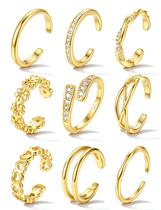 Anéis Ajustáveis para Dedo do Pé em Ouro 14K Folheado Sailimue - 9 Peças Anéis Ajustáveis para Dedo do Pé em Ouro 14K Folheado Sailimue - 9 Peças