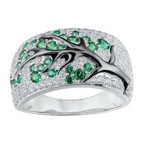 Anéis de banda feminina ramo de ameixa fushsia flores diamante nupcial