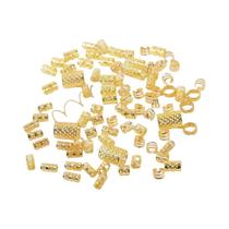 Anéis de Cabelo para Tranças - 90 Peças em Metal Dourado com Tamanhos Variados
