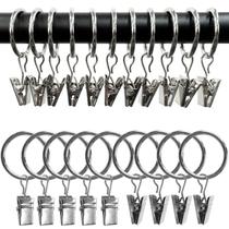 Anéis de cortina com clipes AMZSEVEN, pacote com 100 unidades, metal prateado