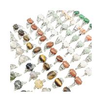 Anéis De Dedo De Pedra Natural De Luxo Para Mulheres, 20 Peças, Ágata Vermelha E Arenito Azul, Joias