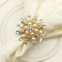 Anéis de guardanapo Joyindecor Gold Flower Pearl Rhinestone x6