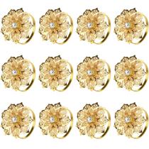 Anéis de guardanapo KPOSIYA, conjunto de 20 flores ocas em metal dourado