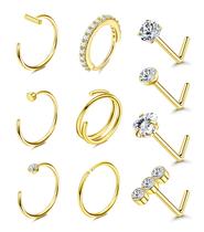 Anéis de Nariz Besteel Folheados a Ouro 14K 20G Hipoalergênicos 10 Peças