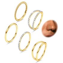 Anéis de Nariz CASSIECA 5 Peças 18G Aço Cirúrgico 8mm Dourado Anéis de Nariz CASSIECA 5 Peças 18G Aço Cirúrgico 8mm Dourado