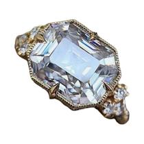 Anéis De Noivado E Casamento Em Cristal Dourado CZ Para Mulheres, Joias De Moda Huitan
