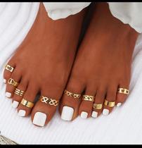 Anéis de pé ajustável com Banho Dourado Moda Pé - 13 peças