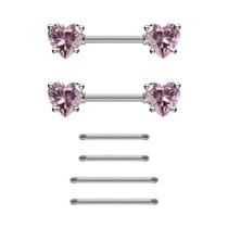 Anéis De Piercing Para Mamilo Em Zircônia Cúbica Colorida Em Forma De Coração, 6 Peças, Joias Em Aço