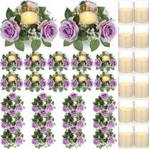 Anéis de vela, grinaldas, rosa artificial Yunlly, com velas de LED