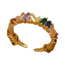 Anéis de Zircônia Colorida para Mulheres - Anel de Dedo Dourado em Aço Inoxidável