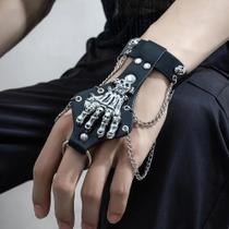 Anéis E Pulseiras De Corrente Para Dedos E Pulsos Em Couro PU Com Caveira Gótica Para Mulheres E Anéis E Pulseiras De Corrente Para Dedos E Pulsos Em Couro PU Com Caveira Gótica Para Mulheres E