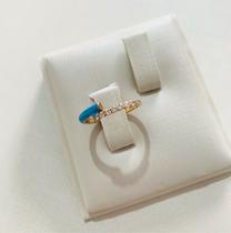 Anéis folheado a Ouro cravejado de Strass esmaltado Azul Anéis folheado a Ouro cravejado de Strass esmaltado Azul