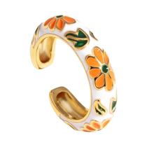 Anéis Geométricos De Flores Coloridas Em Esmalte Para Mulheres, Joias Minimalistas Modernas Para