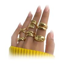 Anéis YEEZII 6 Peças Banhados a Ouro 18K Grossos e Empilháveis Anéis YEEZII 6 Peças Banhados a Ouro 18K Grossos e Empilháveis