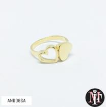Anel 2 corações banhado a ouro 18k