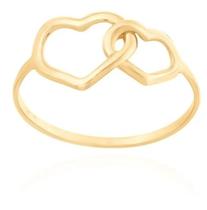 Anel 2 Corações Ouro 18 Kilates Maciço Peso 1.00 Grama 1 mm