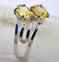 Anel 2 Pedras Citrino Extra Gemas Facetado Prata 950 Aro Ajustavel Reff 14.5
