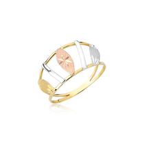 Anel 3 CORES COLORIDO FOLHA ROSÉ BRANCO AMARELO OURO 18k A49