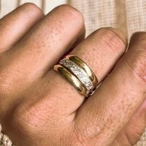 Anel 3 Elos de Prata com Filete de Ouro