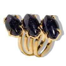 Anel 3 Pedras Estrela Azul Navete Aro Ajustável Dourado Anel 3 Pedras Estrela Azul Navete Aro Ajustável Dourado