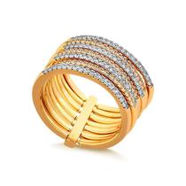 Anel 7 Elos Com Pedras De Zircônias Cristal Folheado A Ouro