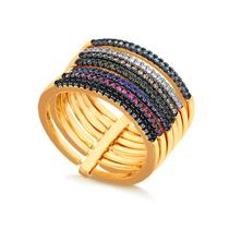 Anel 7 Elos Da Felicidade Colorido Folheado A Ouro 18k Anel 7 Elos Da Felicidade Colorido Folheado A Ouro 18k