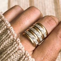 Anel 7 Elos em Prata com Filete de Ouro