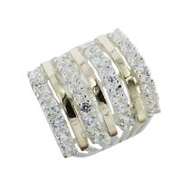 Anel 7 elos Prata 925 Aplique de ouro 12k