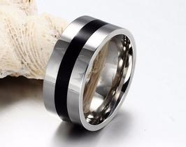 Anel 9mm Masculino Ou Feminino Titânio Com Filete Preto