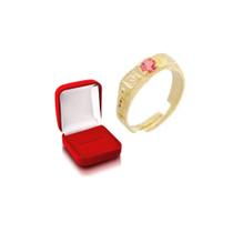 Anel Abc Ajustável Pedra Luxo Rosa Formatura Banho Ouro