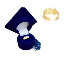 Anel ABC Capelo Azul Anel Infantil Ajustável Banho de Ouro 18k