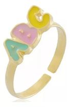 Anel Abc Colorido Regulavel Banhado A Ouro Infantil Anel Abc Colorido Regulavel Banhado A Ouro Infantil