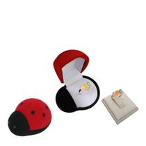 Anel ABC Menina Colorido Escola Ajustável Caixinha Joaninha Folheado Ouro