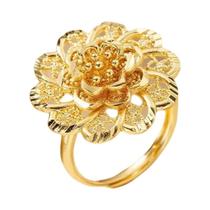 Anel Aberto Ajustável Em Cobre Banhado a Ouro Para Mulheres Com Design De Flor Do Oriente Médio,